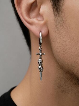 Helix piercing do ucha chirurgická ocel, s lebkami a hrotem