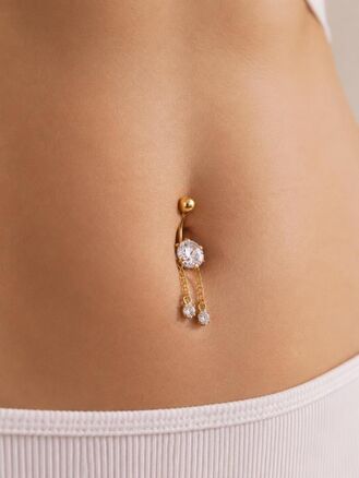 Piercing do pupíku z chirurgické oceli, zlatá barva kovu, řetízky