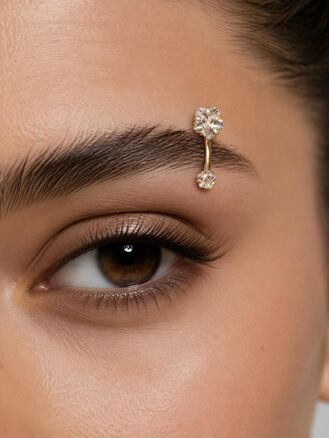 Piercing do pupíku z chirurgické oceli, kvítek s čirými krystalky, zlatá barva kovu