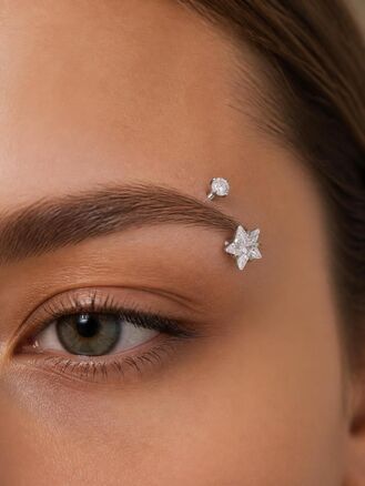 Piercing do pupíku z chirurgické oceli, kvítek s čirými krystalky