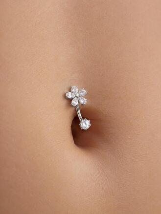 Piercing do pupíku z chirurgické oceli, s čirými krystalky